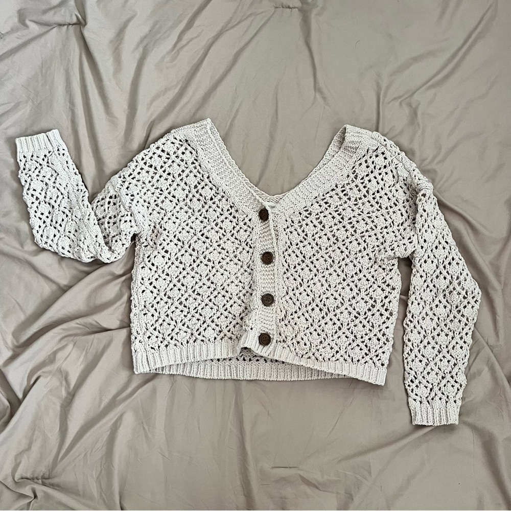 Artelier Beige Crochet Sweater Nicole Miller